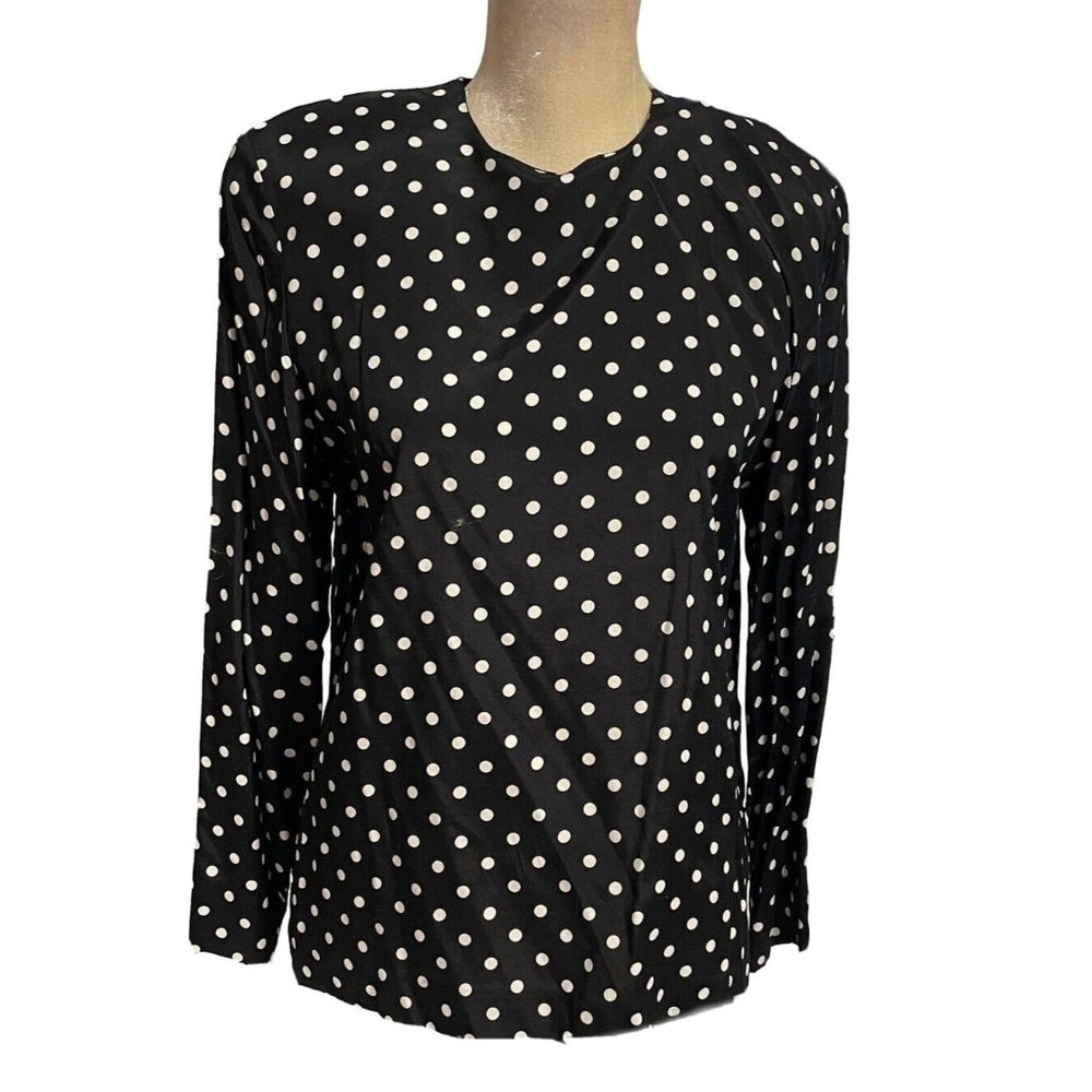 Vintage Long Sleeve Polka Dot Blouse Shirt Pullover Shoulder Pads Rayon USA